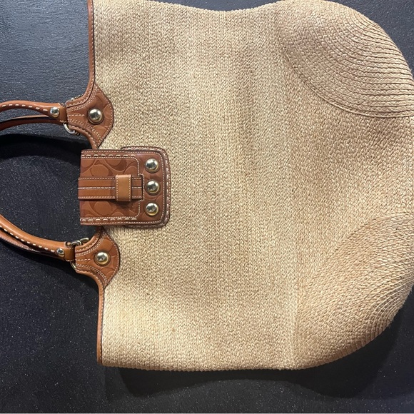 COACH STRAW LOGO TOTE BAG WITH LEATHER - Picture 6 of 9